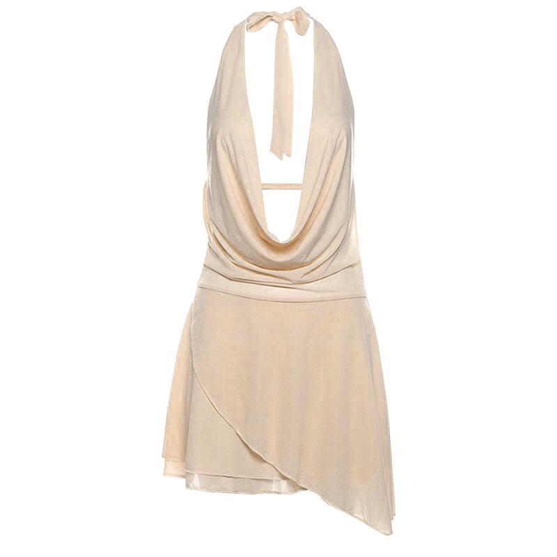 

AC611 Женское сексуальное платье с открытой спиной и бретелькой через шею: 2024 Однотонный V-образный вырез, нестандартный дизайн