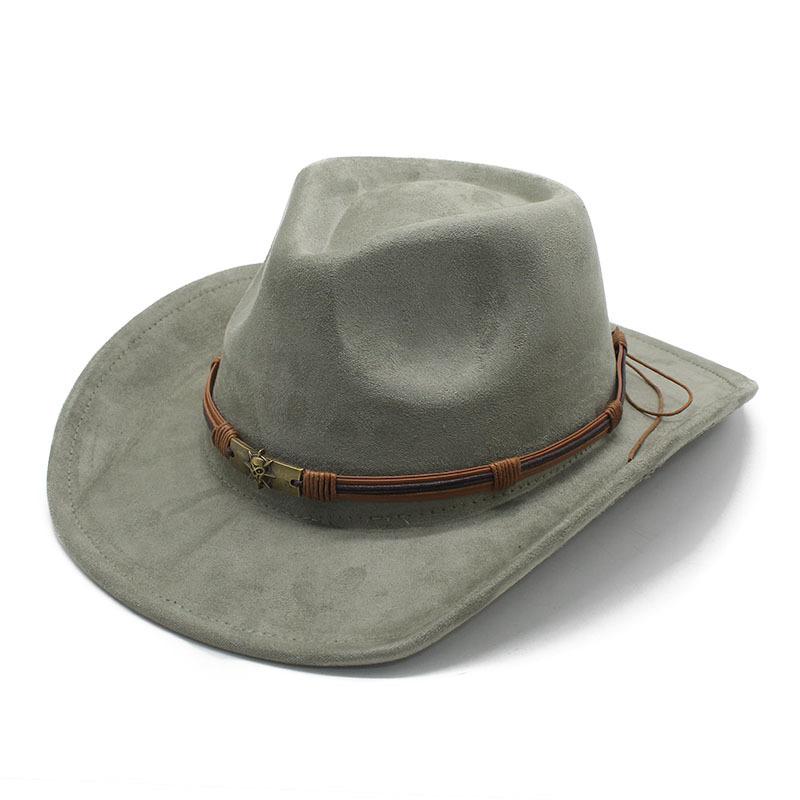 Western Suede Western Cowboy Hat Women Men Outdoor Travel Party Belt Buckle Wide Brim Panama Cap Unisex Fedora Hat