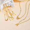 Vnox Gold Color Bow Single Zircon Chain Necklace For Women Stainless Steel Heart Accessories Pendent Necklace Light Jewelry