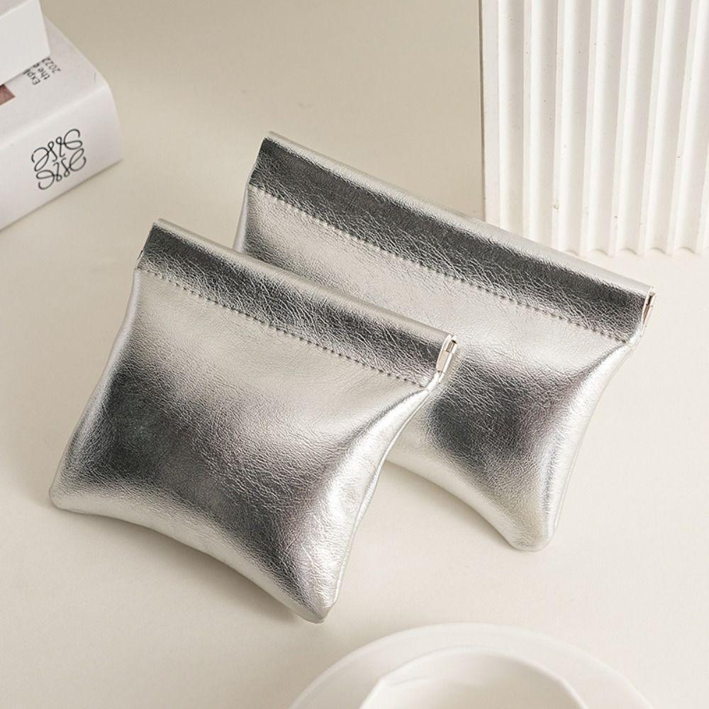 New Automatic Closing Mini Cosmetic Bag Solid Color Portable Lipstick Bags Soft Pu Leather Travel Storage Bag