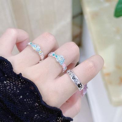 Small Fresh Dopamine Enamel Cute Angel Puppy Open Ring Simple Plain Circle Girlfriend Niche Fashion Ring