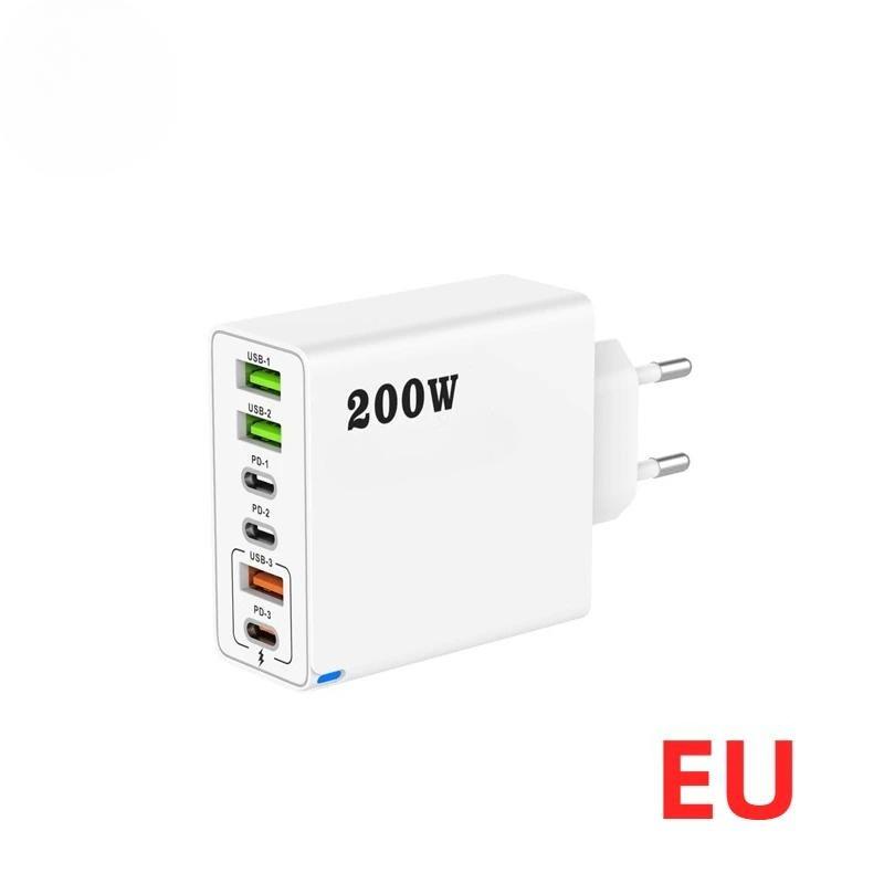 

200 Вт Супер Швидка Зарядка 6 Портів USB C Зарядний Пристрій PD3.0 USB C Type C Зарядний Пристрій для Мобільного Телефону Для iPhone 16 Samsung Xiaomi ipad Телефон EU Plug білий