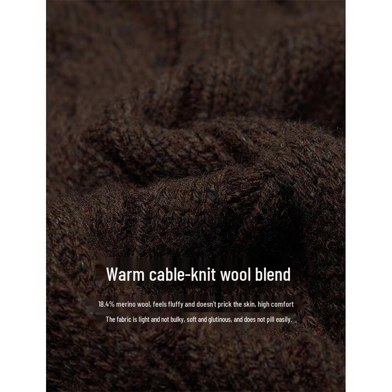 INMAN Women's Retro Maillard Cable Knit Turn-down Collar Wool Blend Sweater