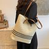 Bag spring new ins contrast stripe woven large capacity women's tote bag commuter shoulder bag beach bag