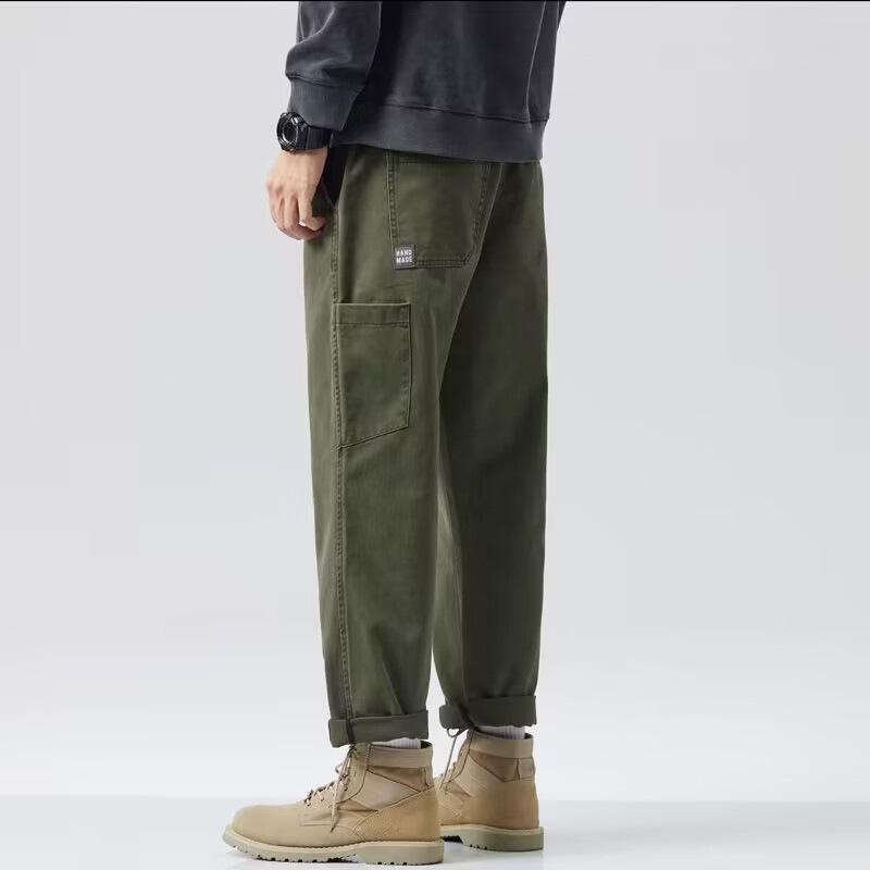 Streetwear Fashion Men Casual Green Cargo Pants Spring Autumn Koreon New Baggy Vintage Sports Straight Loose Wide Trousers