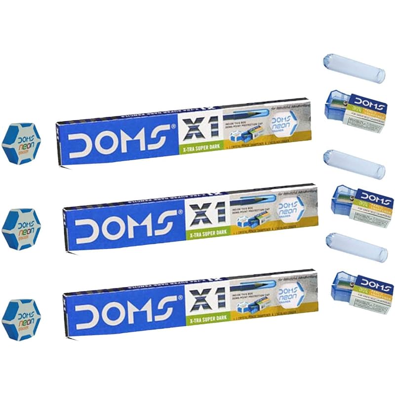 

Doms X1 Xtra Super Dark Pencil School Stationary Rubber Tipped Graphite For Kids, Boys & Girls Pack Of 30 30 count (Pack of 1)