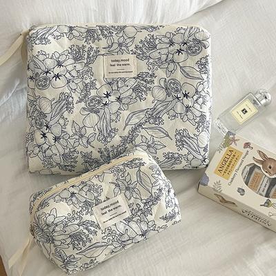 1pc Vintage Flower Makeup Bag Large Capacity Cosmetic Storage Bag Portable Travel Toiletry Bag with Zipper Cosmetic Organzier
