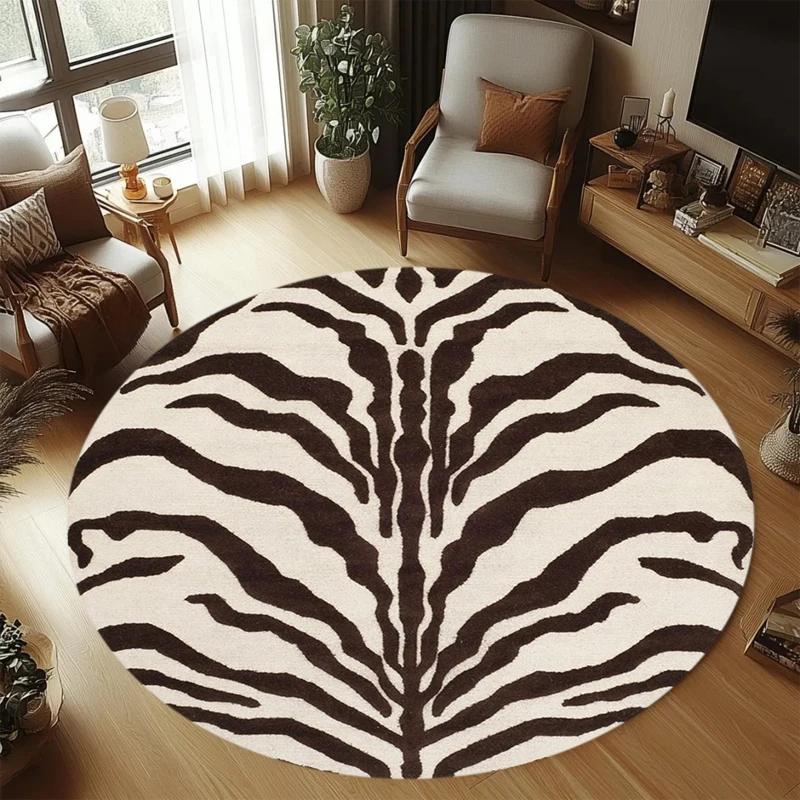 Christmas Patchwork Round Carpet Santa Reindeer Print Soft Floor Carpet for Living Room Bedroom Indoor Holiday Rug