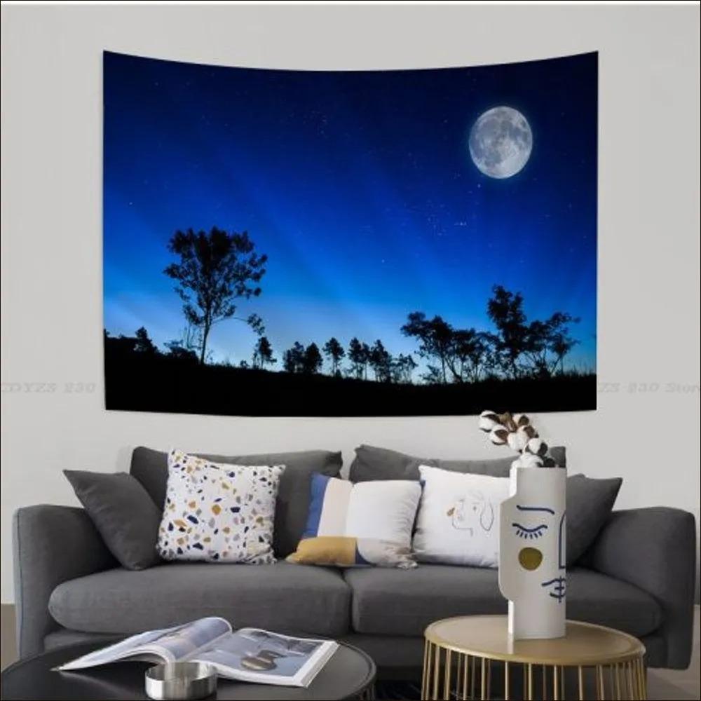 Night Starry Sky and Moon Tapestry Office Living Room Tapestry Home Wall Decoration Tapestry