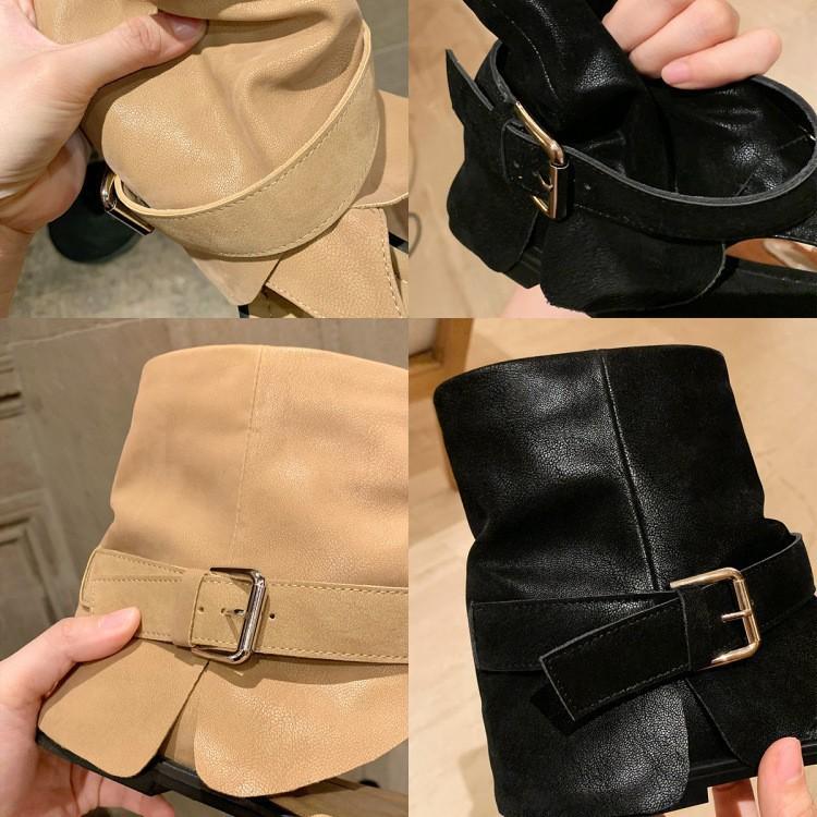 

Cowhide version~ inner height increase retro herringbone toe buckle cool boots women s fashionable trousers short sandals 35