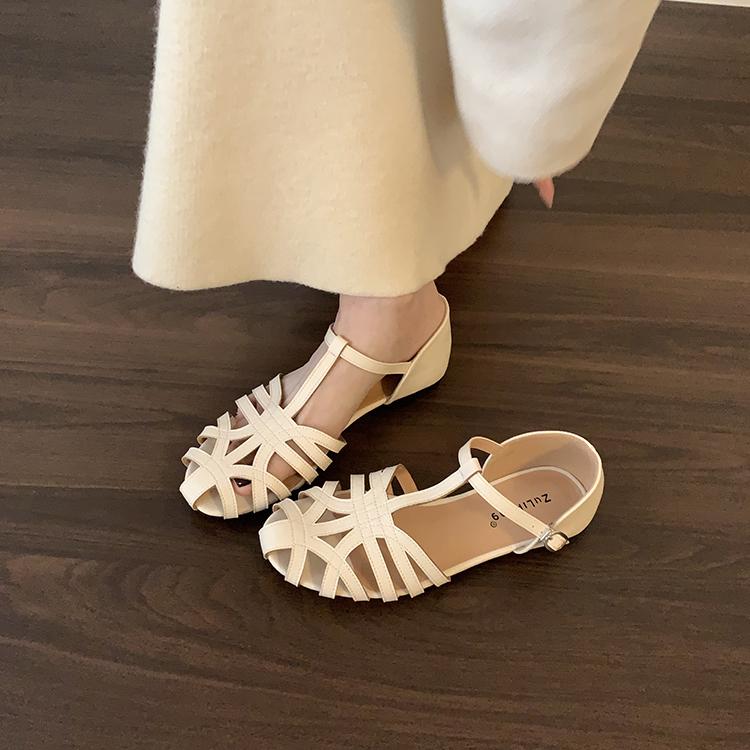 Fashion Shoes 2025 Summer Sandals Woman Heel Original Round Toe Breathable Retro New Girls Gladiator Flat Rome Slipper Slides Scandals