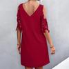 Fashion Women Solid Color V-Neck Off-Shoulder Dress Casual Loose Piece Dress