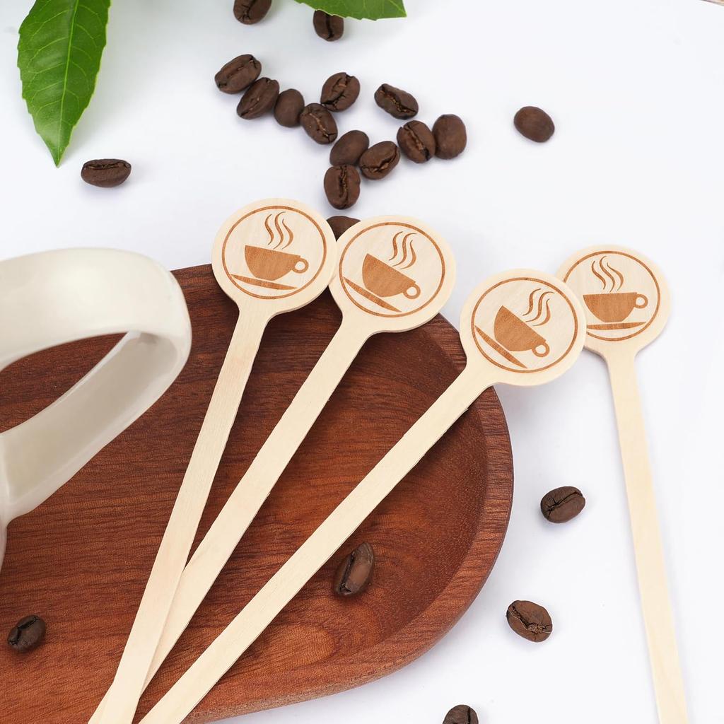 100Pcs Coffee Stirrers-5.9 Inch Natural Wooden Stir Sticks with Round Ends, Disposable Biodegradable Cafe Grade Coffee Stir Sticks Wood Beverage