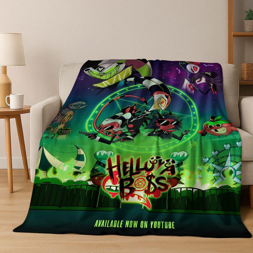 3D H-Helluva Boss Blitzo H-Hazbin Hotel Cartoon Flannel Blanket,Cozy Soft Throw Blanket for Home Bedroom Bed Sofa Cover Gift Kid