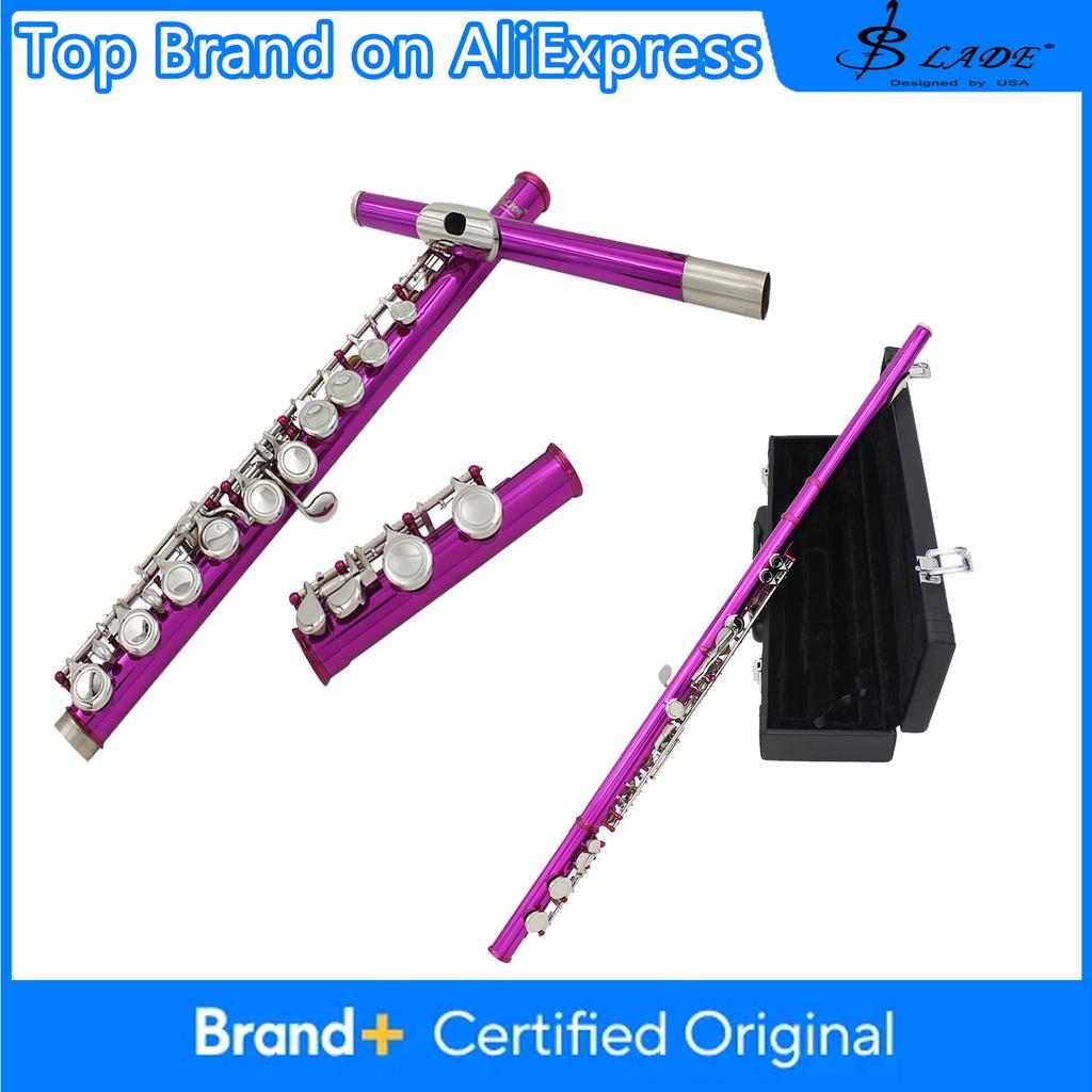SLADE Rosey Flute 16 Closed Holes Flute C Key Flute with E Key Pro Woodwind Instruments Transverse Flute for Concert Performance