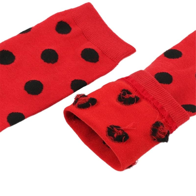 Children's Ladybird Dots Costume Socks Breathable Fabric Thigh High Long Stockings for Stage and Play 7-12 Years Old