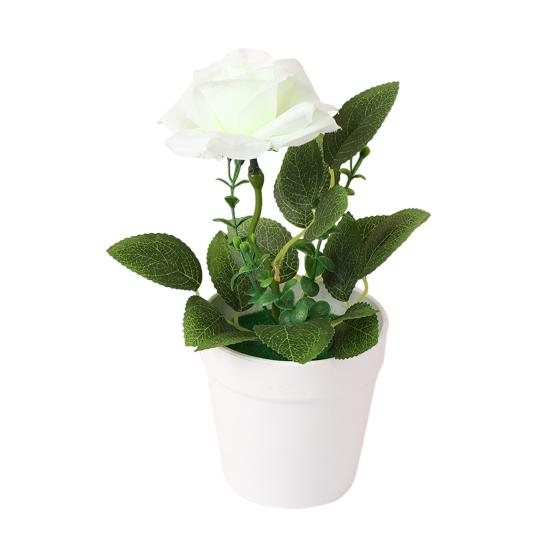 Artificial Potted Rose Desktop Faux Rose Bonsai Reusable Artificial Rose in Flower Pot for Home Office Decor Photography Prop