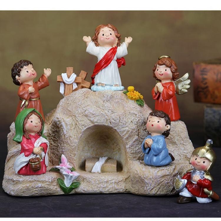 Christmas Resurrection Ornament Set with Handmade Resin Characters and Soft LED Glowing