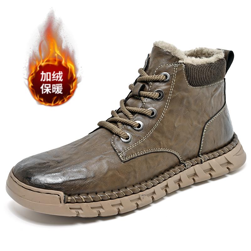 New Autumn/Winter Fashion Casual Lace Up Comfortable High Top Boots Classic Style Soft Bottom Anti Slip Plush Warm Short Boots