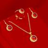 Gold-Plated Brass Sunflower Jewelry Set: Daisy Gemstone Ring, Ruby Micro-Paved Necklace & Earrings for Women