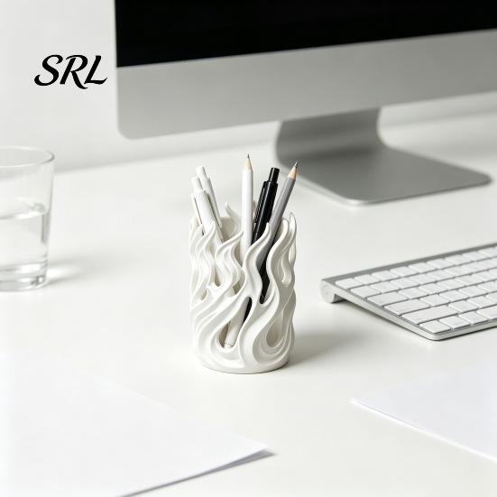 Desk Pen Organizer Flame Shape Holder, 3D Printed Hollow Pencil Cup, Stationery for Students Decorative Desktop Makeup Brush, Office, School Supplies