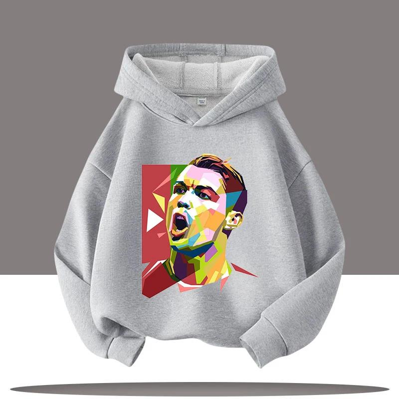 Warmer Kinder Kapuzenpullover, Athletische Fußballstar Rückansicht Figur Grafik Sweatshirt, Herbst Winter Lässiges Langarm Oberteil für Kinder Tägliche Kleidung 110 orange