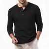 Spring Autumn Waffle Henley T-Shirt Men Basic Breathable Men's Long Sleeve Tops Tees Casual Solid Color Button T Shirts