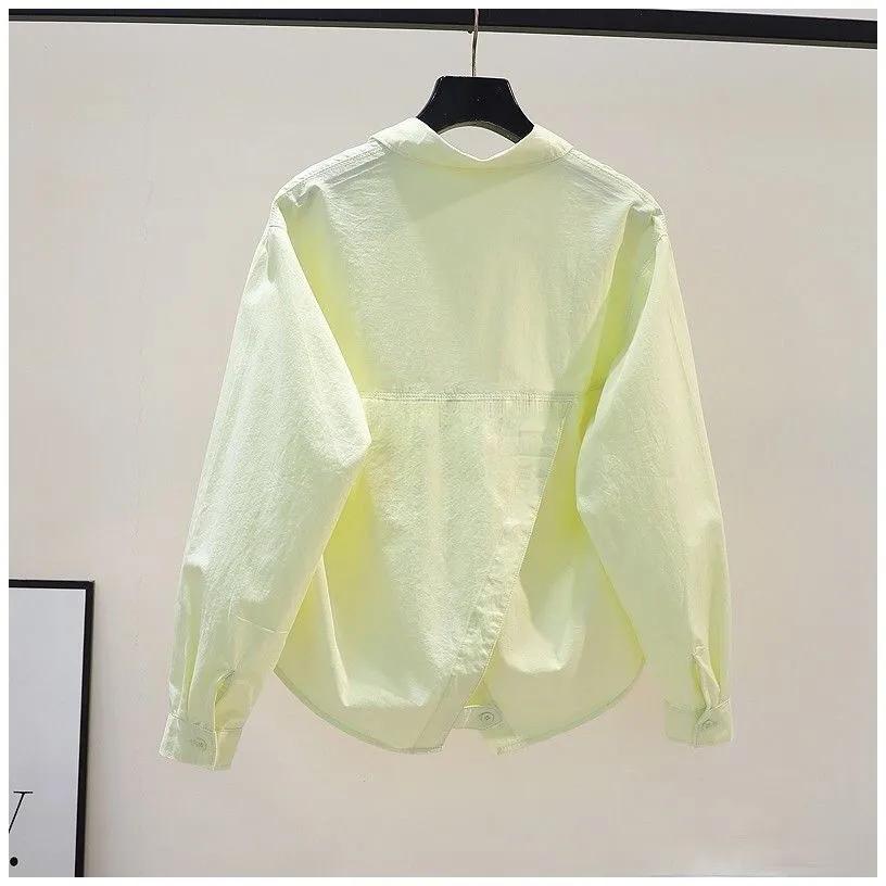 Dam Höstdesign Kortärmad Lättviktsskjorta Lös Passform Långärmad Jacka med Slits i Ryggen