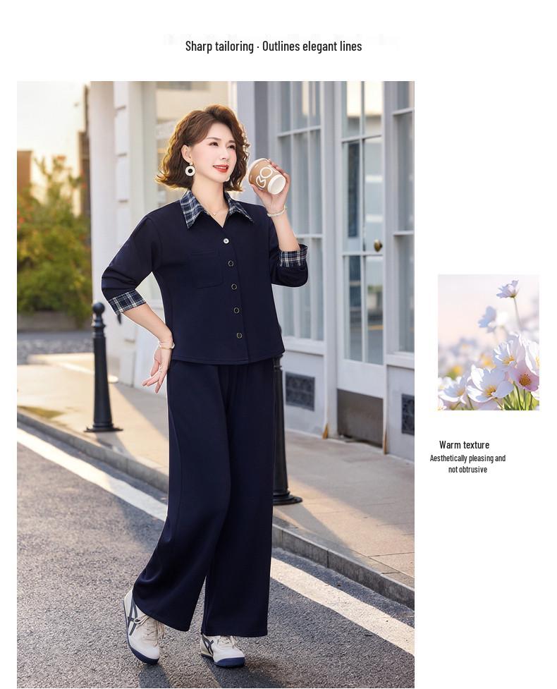 Mom's Spring Casual Korean Style Two-Piece Suit: Fashionable Age-Reducing Shirt and Jacket Set for Middle-Aged & Elderly Women