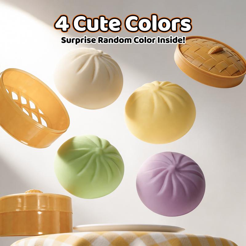 Squishy Steamed Bun Fidget Toy Simulation Food Fast Rebound Squeeze Stress Relief Toy With Steamer Basket For Adults Adhd