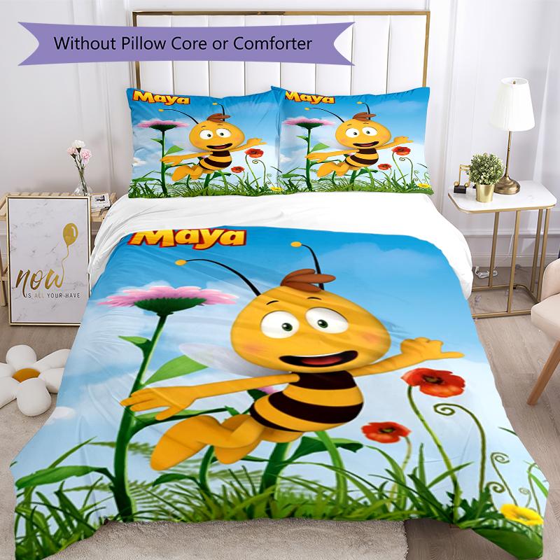 Set Biancheria da Letto con 3 Pezzi di Maya l'Ape, Chiusura con Bottoni per Copripiumino, Include 1 Copripiumino e 2 Federe, Morbido e Confortevole per Tutte le Stagioni.