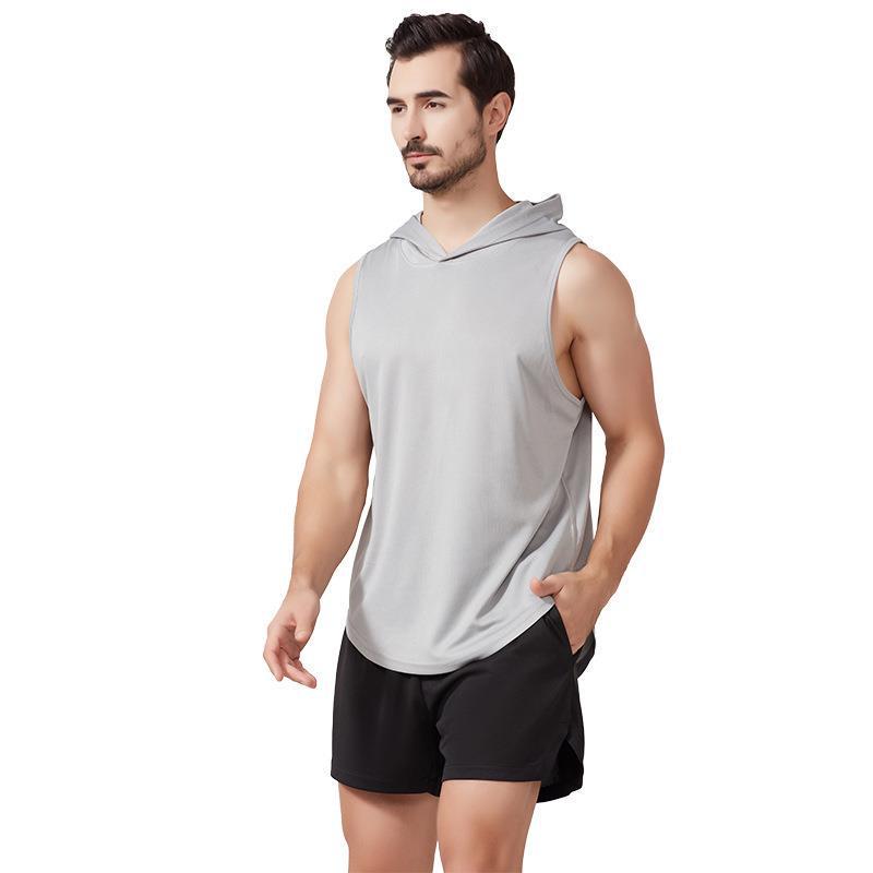 Men's Summer Quick-Dry Hooded Sports Vest - Casual, Breathable, European & American Style for Outdoor Running & Fitness