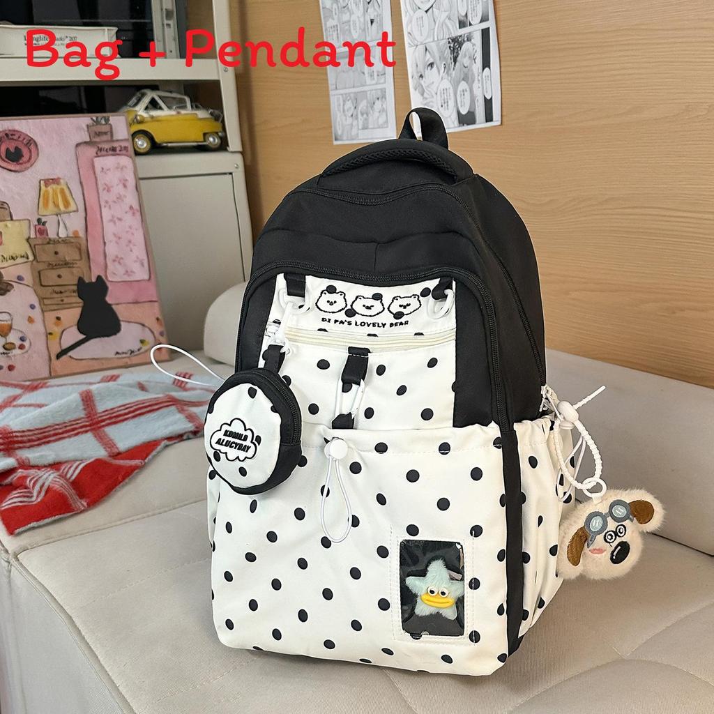 Lightweight Girl Backpack With Nylon And Spotted Pattern For Classroom And Commuting