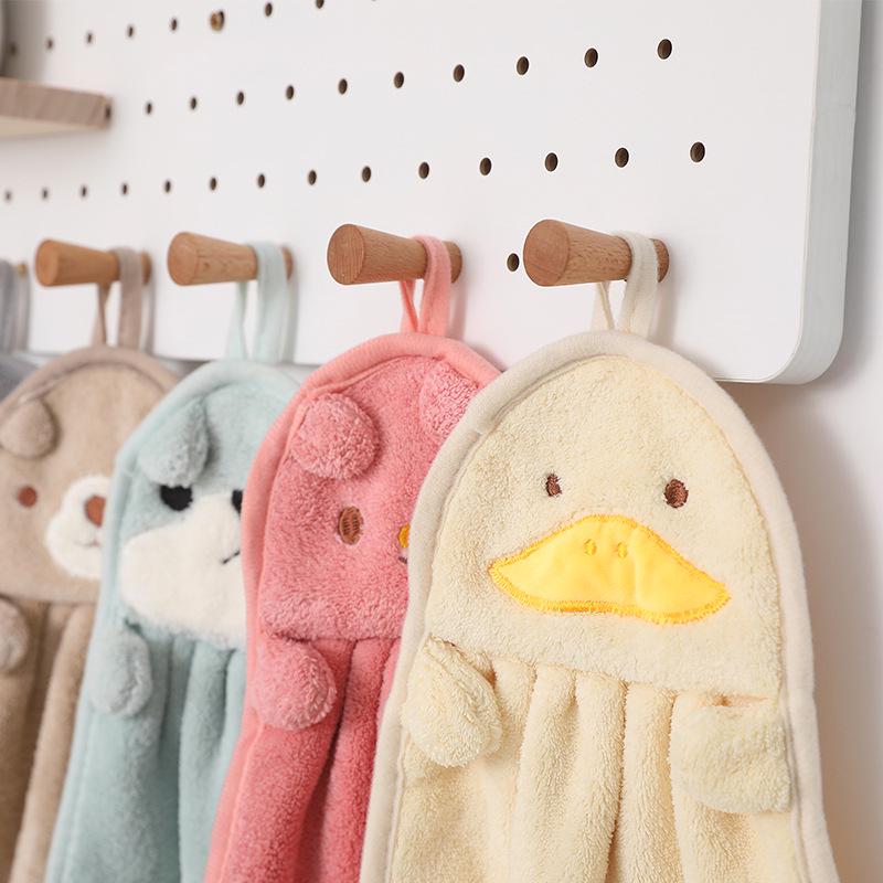 Cartoon Cute Hanging Coral Fleece Hand Towel for Kitchen and Bathroom