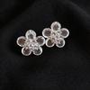 Super Fairy Silver Zircon Resin Flower Stud Earrings: Exquisite, Fashionable, and Versatile European and American Style