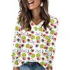 Women's Fashionable Loose-Fit V-Neck Long-Sleeved T-Shirt Christmas Print Pullover