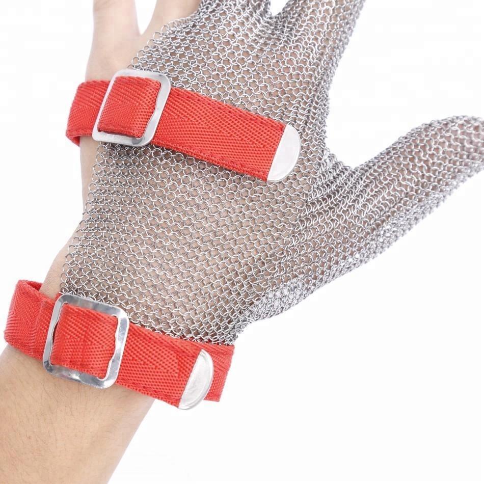 Anti-cut Three Finger Metal Hook Butcher Cut Resistant Stainless Steel Mesh Chain Mail Gloves (silver,Xs)
