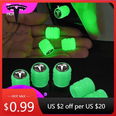 Car Sticker 2025 New Tesla 4PCS Luminous Car Tire Valve Cap Fluorescent Night Glowing Decor For Tesla 3 S X Y Cybertruck Roadste