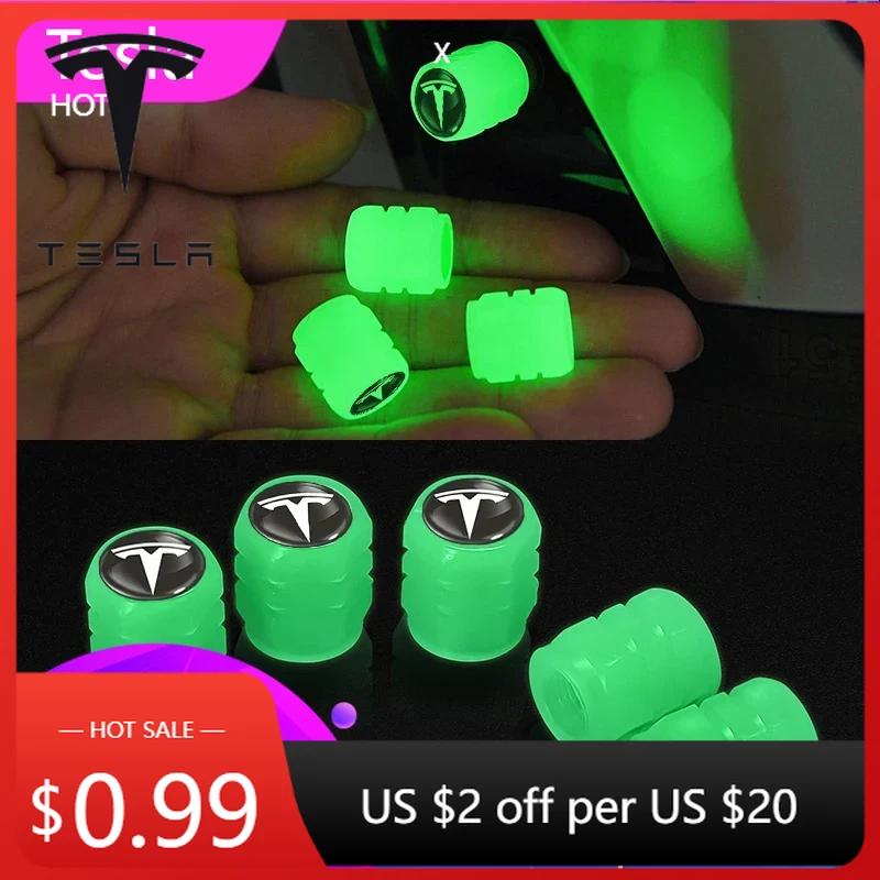 Bilklistermärke 2025 Ny Tesla 4ST Ljusande Bilventilhatt för Däck Fluorescerande Nattlysande Dekor För Tesla 3 S X Y Cybertruck Roadster