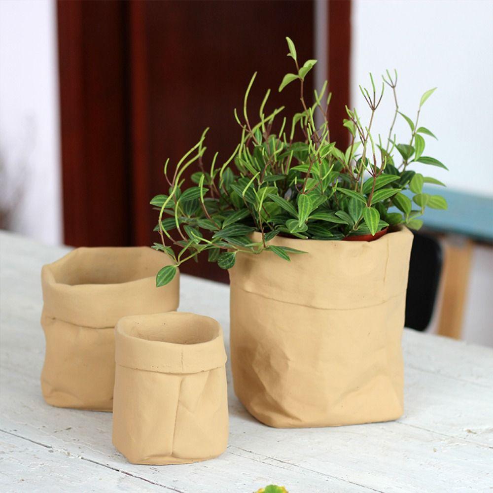 

Cement Flowerpot Handicraft Hydroponic Flower Holder Vase Ornament Office S хакі
