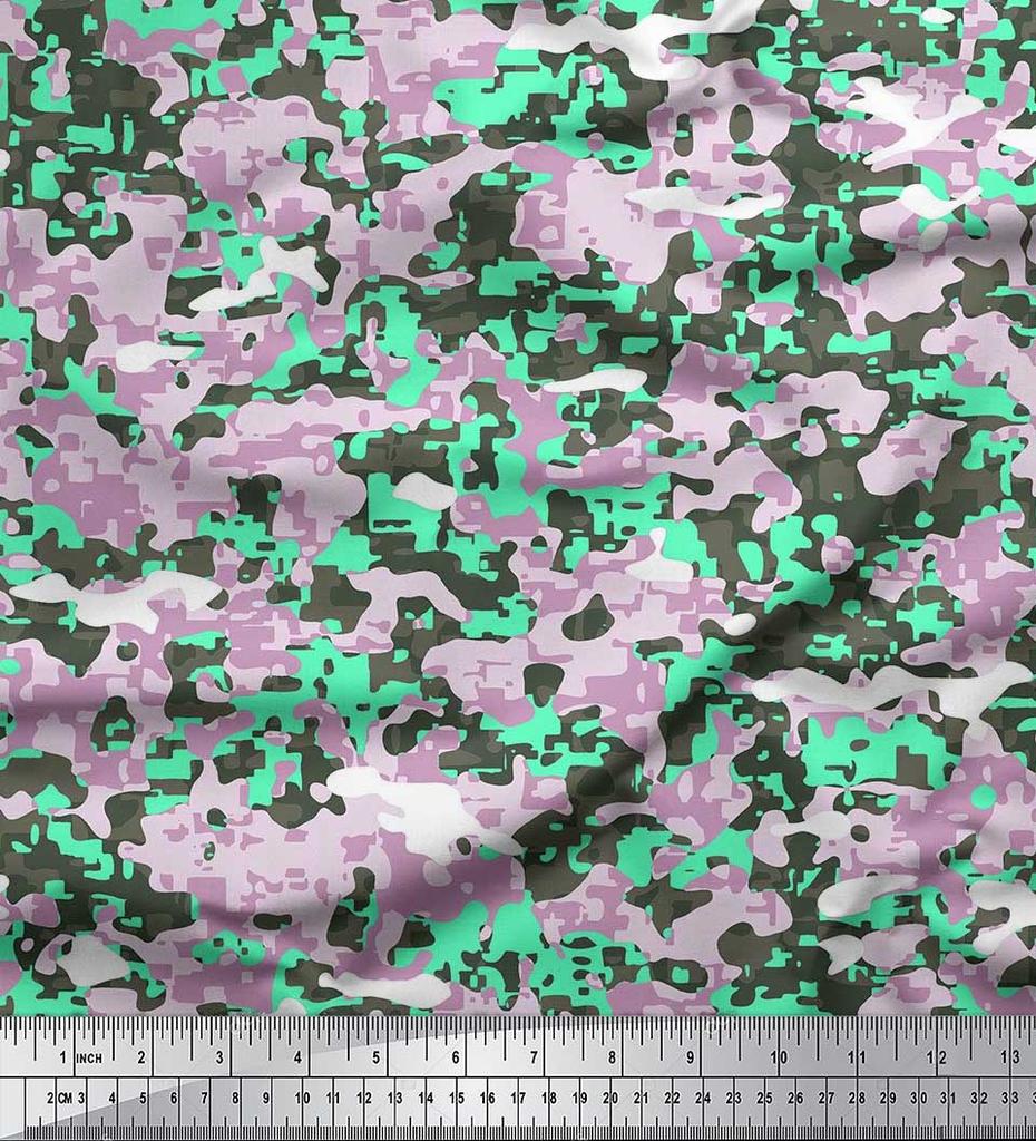 Soimoi Japan Crepe Satin Fabric Two Tone With White Camouflage Print Fabric by the metre 42 Inch