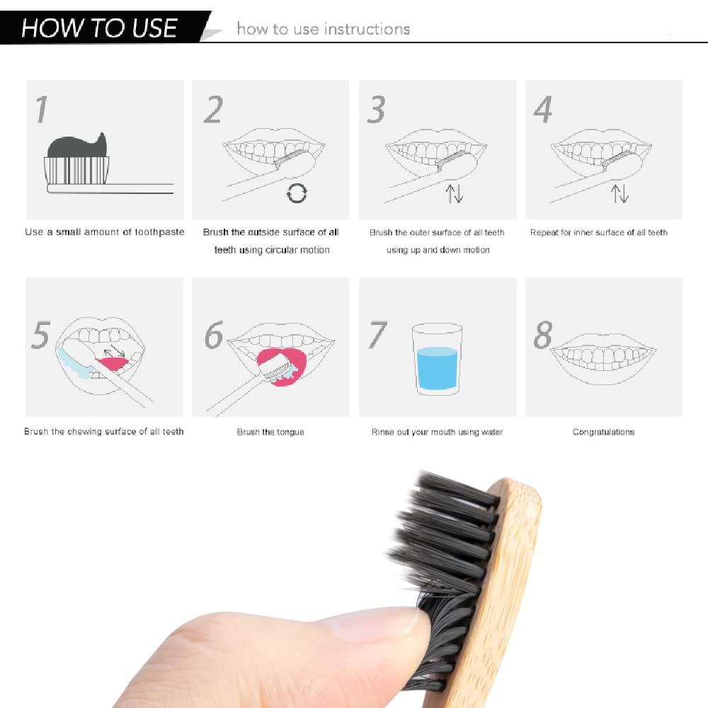 10 Pack Natural Bamboo Toothbrushes Eco Friendly Family Hotel  Charcoal Bamboo Wood Teethbrush For Adults Kids Child