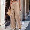 Women Fashion High Waist Irregular Splicing Straight Leg Casual Long Suit Pants