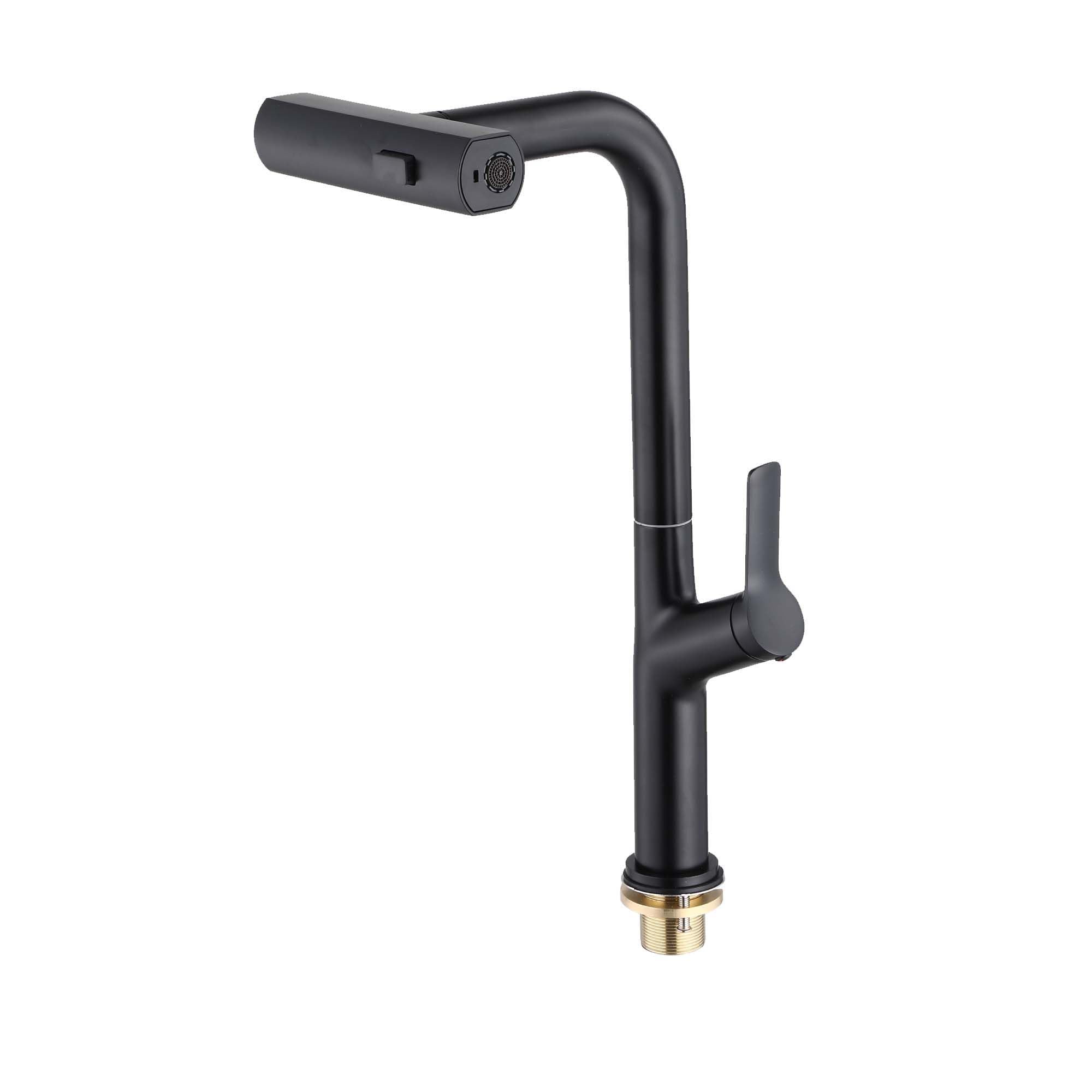 Кухонный смеситель NURISI с ручной лейкой, выдвижной излив, водосберегающий, выдвижной шланг, душ, одно отверстие (ZC-001, Черный) чёрный