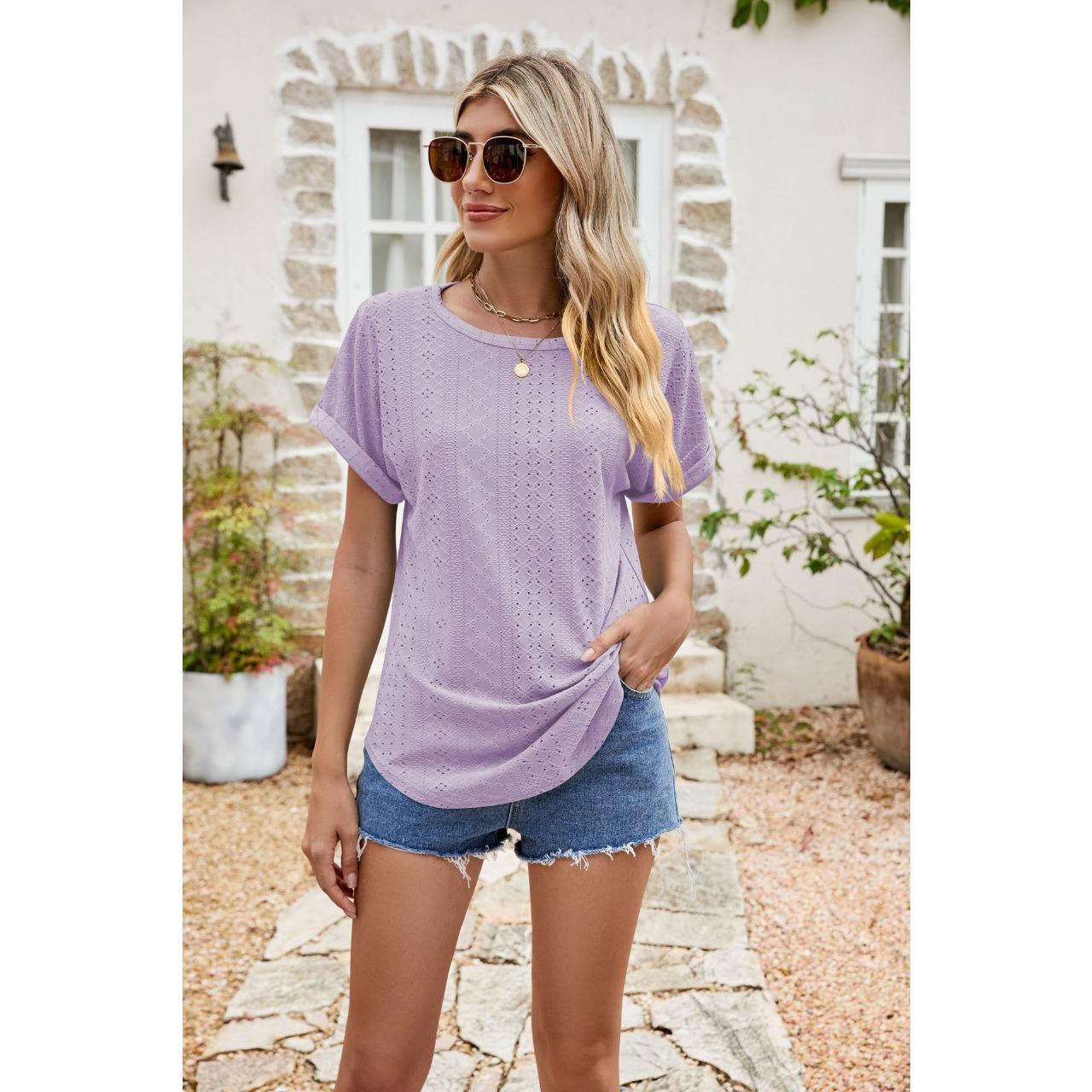 

GMXIA Летняя женская повседневная футболка с вырезом O-образным вырезом и короткими рукавами с перфорацией XXXL фиолетовый