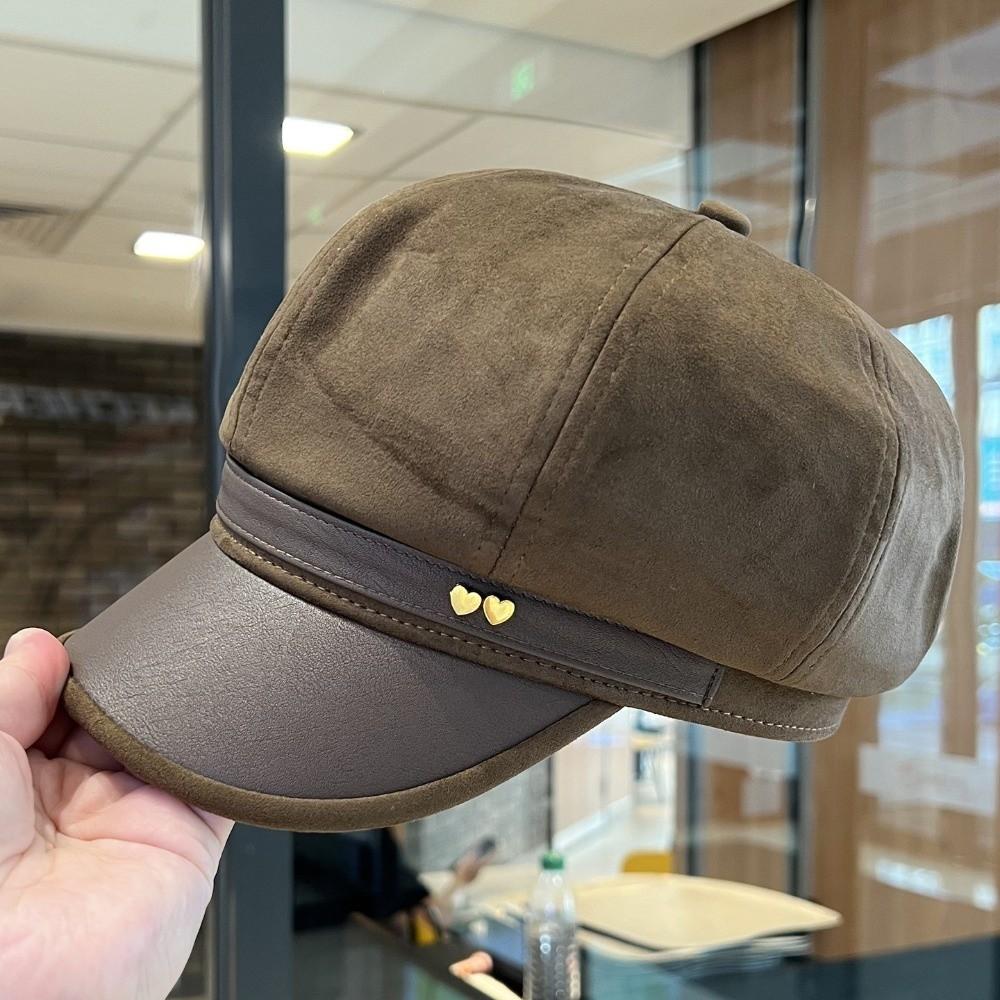 Faux Leather Duckbill Cap Love Baker Boy Hat New Women's Octagonal Newsboy Cap  Casual Outings