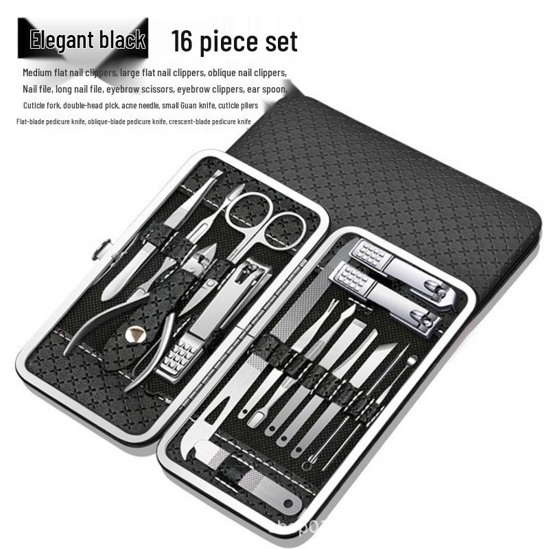 Nail Clipper and Pedicure Set: Ear Pick, Scissors, Tweezers, Slanted Edge Pliers, Knife