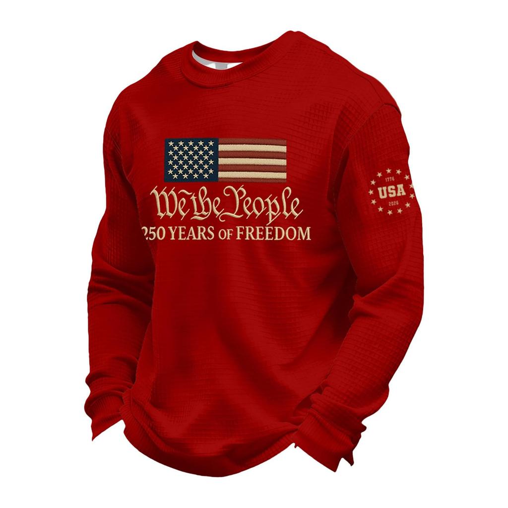 Men's Long-sleeved T-shirt - 250th Anniversary Embroidered Round-neck Pullover Sports Shirt