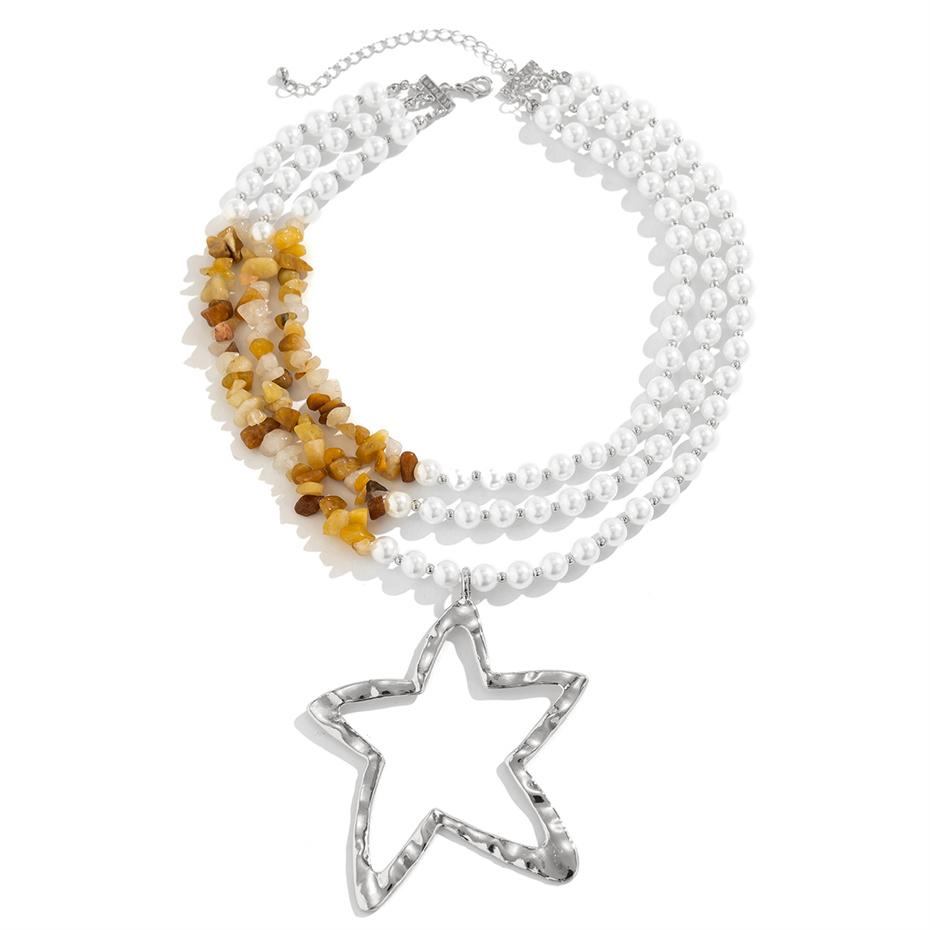 

Exaggerated Big Star Pendant Choker Necklace for Women 2026 Trend Boho Imitation Pearl Stone Chain Grunge Jewelry Steampunk Gift