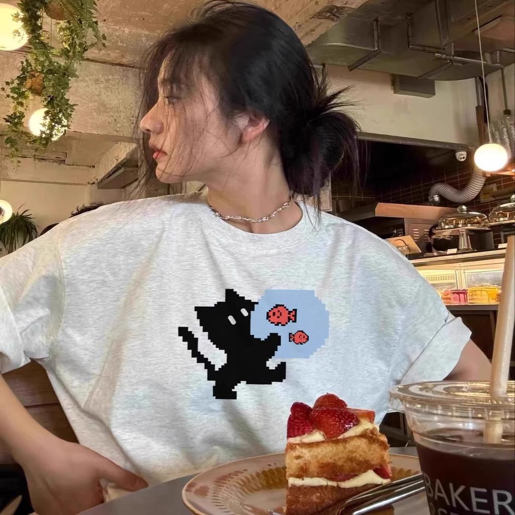% Cotton Heavy Short Sleeve T-Shirt Women's Summer New Student Loose American Lazy Top ins Large Size